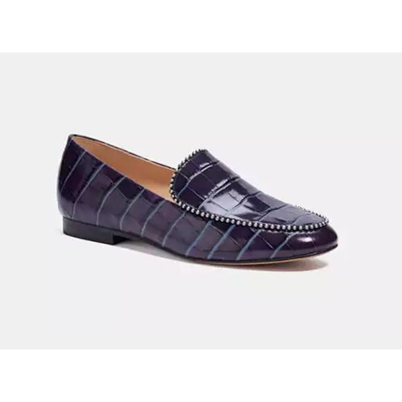 Coach Harper Beadchain Loafers Crocodile Embossed Leather Upper Ink Size 7 NIB - Picture 1 of 14